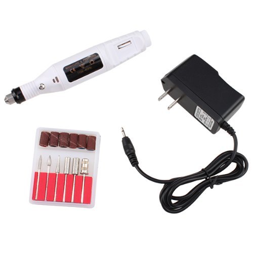 IMAGE White Electric Pen Shape Nail Drill Art Machine Manicure File Tool Kit With 6pcs Bits For Nail carving, engraving, routing, grinding, sharpening, sanding