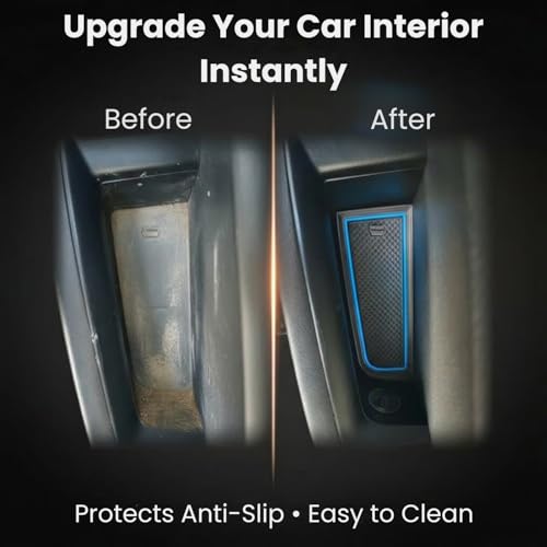 Image of Car Drome | Door Cup Bottle Mat Set for Kia Seltos Facelift 2023 to 2025 | Premium Non Slip Soft Rubber Inserts | Custom Fit 17 Pieces | Blue Trim Interior Car Accessories | Dustproof Washable