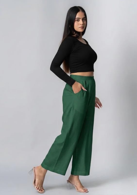 Image of Moirai Pure Cotton Wide Leg Women Trouser Stylish Mid Rise Relaxed Straight Fit Loose Pants Casual Travel Office Formal Wear