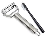 Sandford Pelador 3 en 1 y cortador en juliana | Pelador de patatas / cortador de verduras para frutas y verduras | Cortador de tiras / cortador en espiral para espaguetis de verduras | Incluye cepillo de limpieza