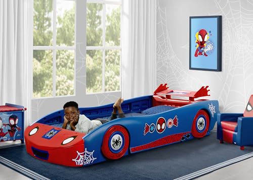 Delta Children - Spidey and His Amazing Friends Web Crawler Race Car Twin Bed, Blue/Red