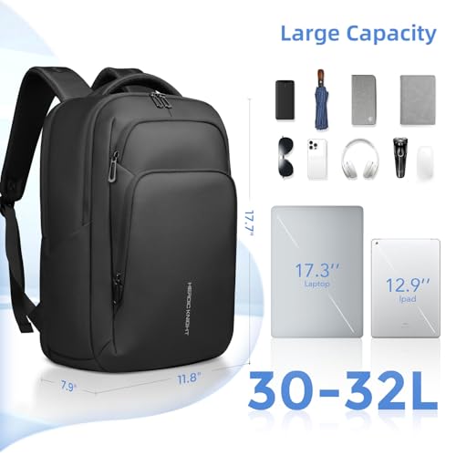 17.3 Inch Laptop Backpack for Travel Work Office College, 30L Water Resistant Casual Daypack, Lightweight Computer Backpack for Men Women, Business Laptop Bag with USB Charging Port - Black - Image 4