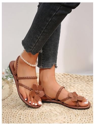 GORGLITTER Women's Flower Strappy Flat Sandals Toe Ring Braided Open Toe Summer Thong Sandals Flip Flops 20254
