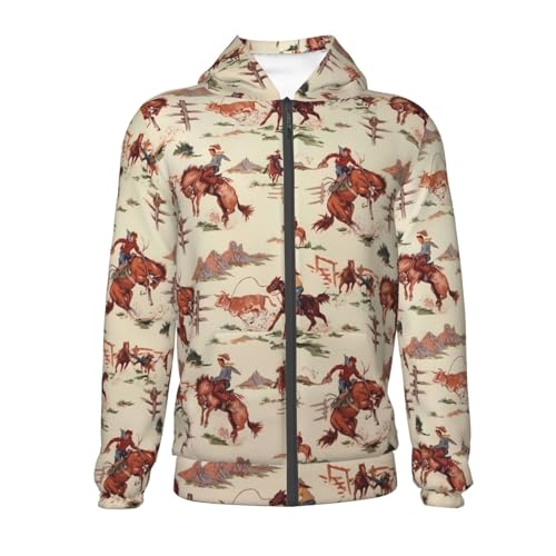 Western Cowboy Kids Pullover Hoodies Boys Zip Up Sweatshirts Girls Athletic Clothes with Pocket2