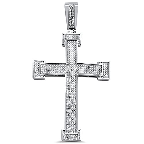 Oxford Diamond Co Heavy Men's Sterling Silver Micro Pave Cubic Zirconia Cross Pendant 3