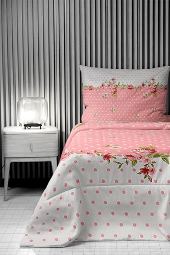 Image of LOOMLYFE 300 TC All Season King Size AC Comforter || Blanket || Duvet for Double Bed with 1 Flat Bedsheet and 2 Large Pillow Covers - 4 Piece Comforter Set - PinkCenterFlower
