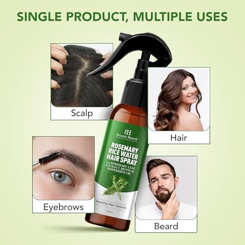 Botanic Hearth Hair Growth Spray, Rosmarin-Reiswasser-Haarspray, 200 ml, Haar- stärkt, spendet und verdickt natürlich, für trockenes, fettiges, schuppiges, dünner werdendes, geschädigtes Haar