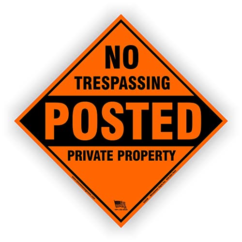 Minuteman Signs | Aluminum No Trespassing Posted Diamond Shaped Signs 4 Pack (Orange) #TOP1