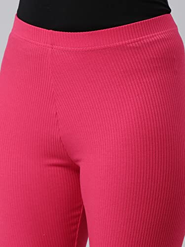 Image of GO COLORS Drop Needle Ribbed Active Leggings for Women | Lightweight, Spandex Waistband, Mid Rise
