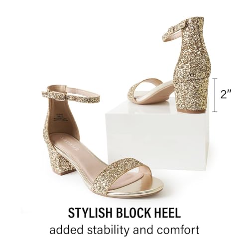 Image of J. Adams Daisy Heeled Sandals - Ankle Strap Low Block, Open Toe Dress Pumps, Chunky Heels - Dressy Shoes for Women - Bridal, Wedding, Summer Sandals