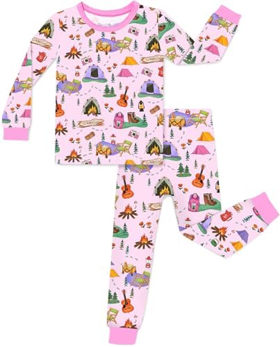 babee Reshinee Bamboo Viscose Toddler Girls Kids Pajamas Pink Camping Pjs Long Sleeve Snug fit 6-7Y 2pcs Soft Jammies