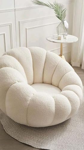 Image of CRAFTCITY Pumpkin Style Wooden Sofa, Contemporary Modern & Cozy Accent Chair for Living Room (Beige, 1 Seater Chair)