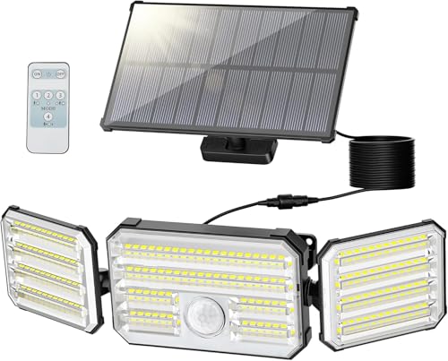 Possily Lampe Solaire Extérieur Détecteur de Mouvement, Lumière avec Fonction D'alarme, Spot avec Télécommande, 4 Modes Étanche IP67 Éclairage pour...