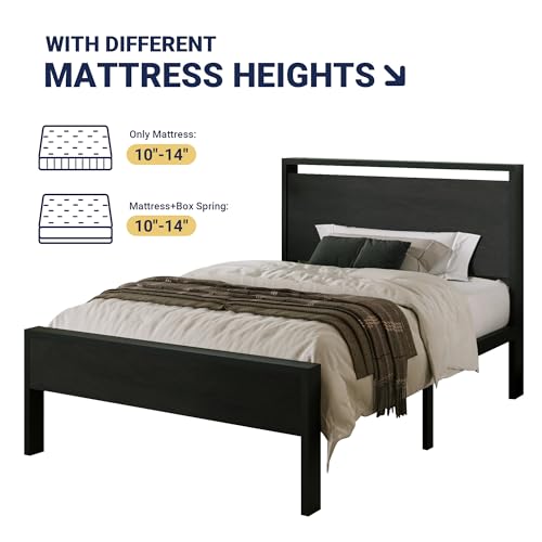Image of Allewie Twin Size Bed Frame, Heavy Duty 12 Metal Slats Support, Black Oak
