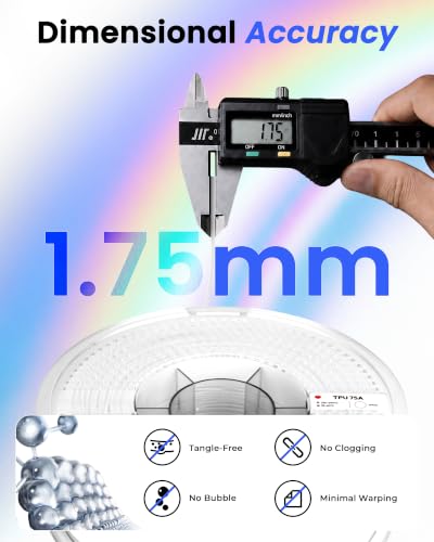 Image of AMOLEN 75A TPU 3D Printer Filament 1.75mm, Extra-Soft & Highly Flexible TPU, Cushioning for Insoles, Wearables, Flexible Lattices, Protective Pads & Soft Parts, White 1kg