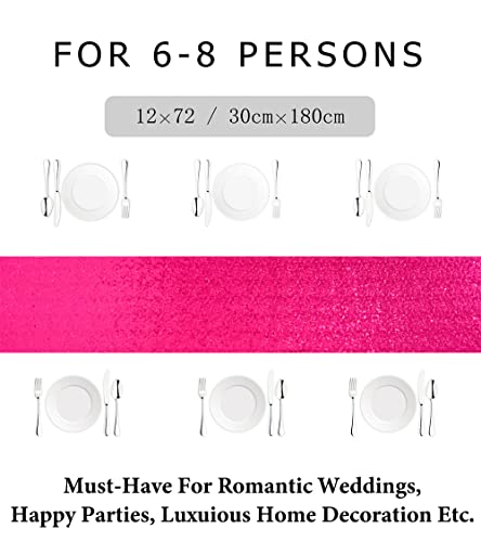 Duobao Hot Pink Sequin Table Runner 12X72-Inch Coffee Table Runner Home Decor Christmas Table Runners 72 Inch Fuchsia Glitter Table Runner For Wedding Party (12X72, Hot Pink) #TOP4