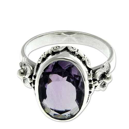 NOVICA-Artisan-Handmade-Amethyst-Solitaire-Ring-Floral-Sterling-Silver-Purple-Single-Stone-Indonesia-Mauve-Mist-Birthstone-crownbezel-06-in-L-x-04-in-W-x-02-in-H-Band-Width-3-mm-W