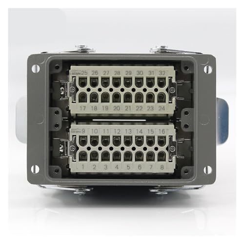 Conector rectangular 32 pines 16A H32B-HE-032-1 con salida superior y lateral de línea 4