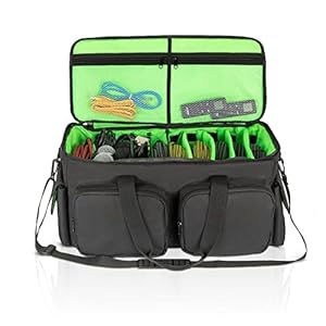 SAVIOUR DJ Cable File Bag, Detachable Padded Bottom and Adjustable Dividers, Stores Music, Audio, and Visual Cabling, Portable Travel Storage and Studio Organization (Green)