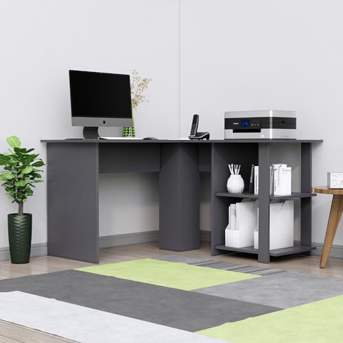 Image of Bniture Wooden Study Table for Home | Engineered Wood Study Table with Shelf Storage | L Shape Multi Purpose Computer Desk for Writing & Study | Laptop Table for Study Room & Office | Slate Grey