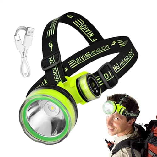 Linterna frontal LED – Ipx8 impermeable para senderismo, luz frontal recargable | 2 modos de iluminación, equipo de buceo, luz para camping, senderismo, correr, ciclismo, buceo y pesca