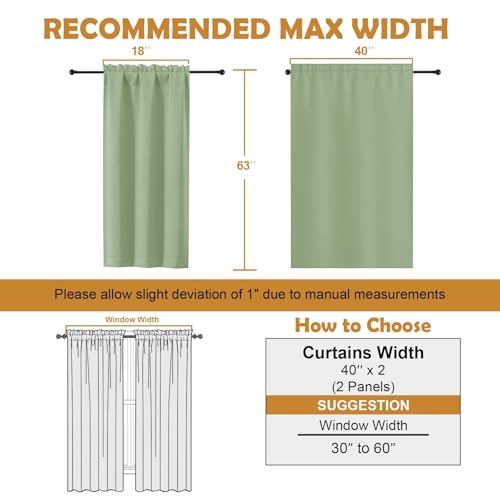 Image of Aiyufeng Light Green Blackout Curtains for Bedroom 63 Inch Length 2 Panels, Solid Thermal Insulated Energy Saving Rod Pocket Window Treatment Curtains Blackout Drapes, W40 x L63 Inch,Light Green