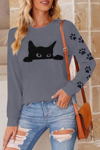 Image of JINTING Cat Shirts for Women - Loose Fit Lightweight Long Sleeve Graphic Autumn Outfits Printed Blouse Casual Tops