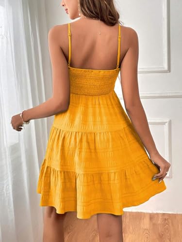 Image of SKAYS Womens Cami Mini Dress Smock Casual A Line Swing Sundress Summer Sleeveless Solid Ruffle Hem Short Dresses