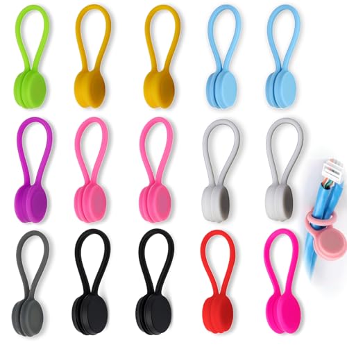 15 unidades Bridas magnéticas de silicona Clip organizador reutilizable para oficina hogar escuela coche, Gestión de cables ajustable para cables de carga y datos