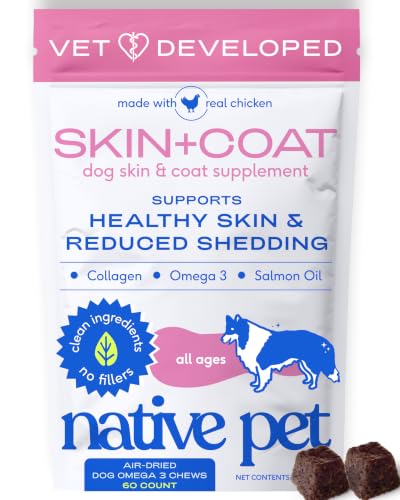 Image of Native Pet Skin & Coat Chews - Omega 3 Fish Oil for Dogs Skin & Coat Supplement - Itch Relief, Shiny Fur & Shedding Support - Collagen, Hyaluronic Acid, Biotin, Probiotics & Salmon Oil - 60 Chews