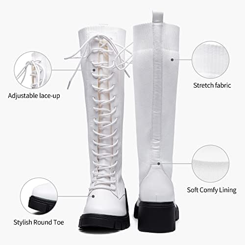 Vepose Women's 953 Lace Platform Combat Knee High Boots with Comfort Chunky Heel | Image 3