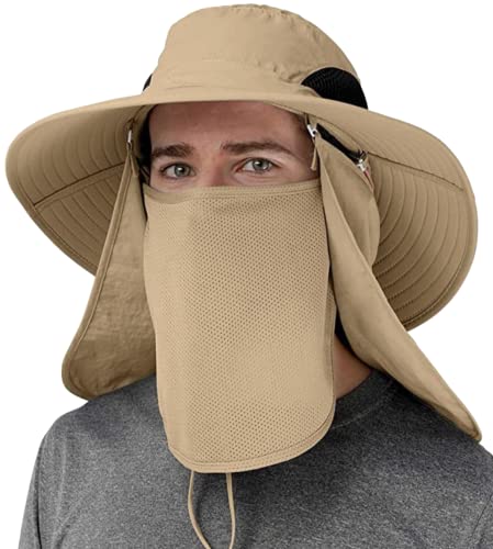 Image of 24x7 eMall Fishing Hat, Sun Hat, 360UV Outdoor Sun Protection, Summer Unisex Cap Removable Neck Face Mask Head for Gardening, Beach, Boating, Fishing. Beige