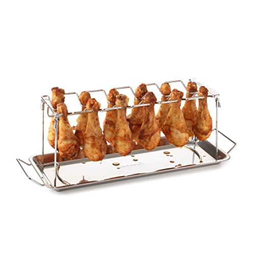 Hähnchenschenkel-Halter Grill-Zubehör Halterung Edelstahl für 12 Hähnchen-Keulen perfekt gegrillte Chicken-Wings klappbar Cover