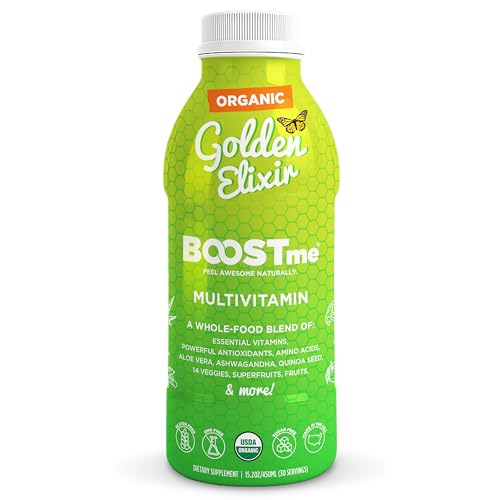 BoostMe Golden Elixir Liquid Multivitamin - Daily Vitamins Superfood with Antioxidant Blend & Balanced Wellness Formula Liquid - Plant-Based Immune Support Supplement for Everyday Balance & Health