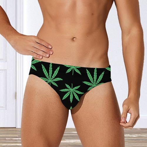 Marijuana Leafs Weed Men's Triangle Swimming Brief Sexy Low Waist Swimwear Quick Dry with Drawstring4