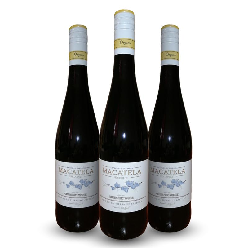 EHD - Macatela - Vino Tinto Semidulce - 75 cl - Pack 3 Botellas - Ecológico - Uva Garnacha - Notas a Manzana y Plátano - Sabor Suave y Dulce