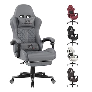 Gaming Chair,Computer Chair with Footrest and Lumbar Support,Breathable PU Leather,4D Lumbar Support and Headrest,360 Degree Swivel Chair with Adjustable Ergonomic Backrest for Adults(Grey)
