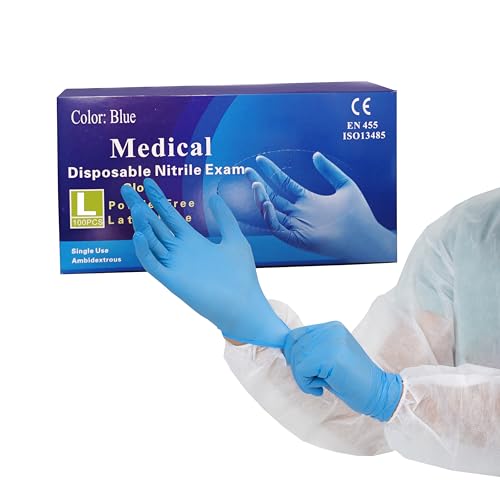 Genérico Guantes nitrilo talla L Azul [100 unidades] - Guantes desechables quirurgicos y laboratorio - Luvas nitrilo descartaveis sin polvo y látex - Manoplas nitrilo en S, M, L, XL (L)
