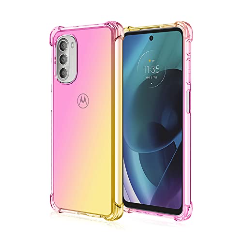 XITEN Housse pour Motorola Moto G51 5G Etui, Ultra Mince Soft TPU Transparent/Léger Dégradé Protection Coque, Rose/Or