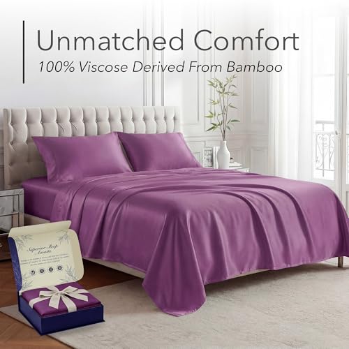 Image of DECOLURE 100% Viscose Derived from Bamboo Sheets Queen Size - Luxury 4 Pc Naturally Cooling Sheets, Ultra Soft Bed Set - Deep 17 inch Pockets, Durable Double Stitching, Oeko Tex Standard (Purple)