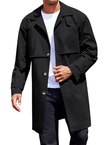 Image of Mens Trench Coat Single Breasted Slim Fit Mid Long Jackets Casual Fall Windbreaker Overcoat