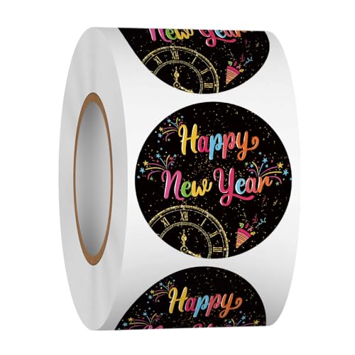 Pegatinas De Feliz Año Nuevo, 500 CPS Calcomanías Redondas de Sellado de Happy New Year, Adesivi Natalizi, Nochevieja Pegatinas Decorativas, para Sobres, Tarjetas de Navidad, Caja de Regalo (B)