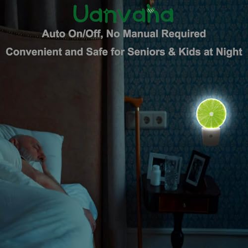 Image of Lime Lemon Night Light Tropical Fruit Summer Juice Plug-in Night Lights with Dusk-to-Dawn Sensor Sleep Friendly LED Lighting for Women /Girls /Boys for Bedroom Bathroom Living Room