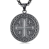Cargari Jerusalem Cross Necklace for Men 925 Sterling Silver Jerusalem Cross Pendant Jewelry Christians Jewelry Gifts for Men Women(Black)