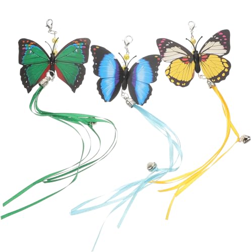 Kisangel 3 StüCk Katzen Spielzeug Schmetterling ErsatzköPfe Mit Glocken Interaktive Katzenangel NachfüLlungen FüR Indoor Katzen