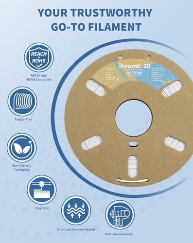 Image of DURAMIC 3D Matte PLA Filament 1.75mm White 2 Pack, 1kg Cardboard Spool Matte Finish 3D Printer Filament PLA 1.75mm Dimensional Accuracy 99% + /- 0.03 mm, Printing with FDM 3D Printer