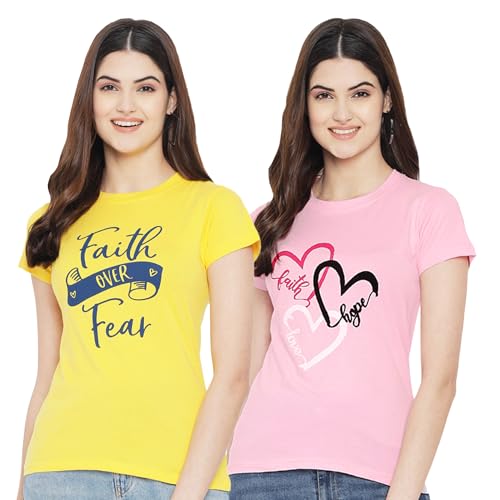 Image of Style Go Women's /Girls Cotton Regular Fit Graphic Stylish Printed Short Sleeves Casual T-Shirt || Trends & Stylish (Pack 2)