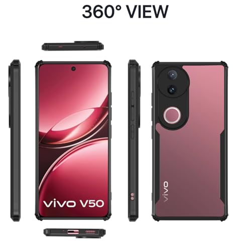 Image of Pikkme Back Cover for iQOO Z10R 5G / Vivo V50 5G / V50e 5G / Vivo T4R 5G | Ultra Hyrbid | Full Camera Protection | Raised Edge | Crystal Clear Transparent Bumper Case (Black)