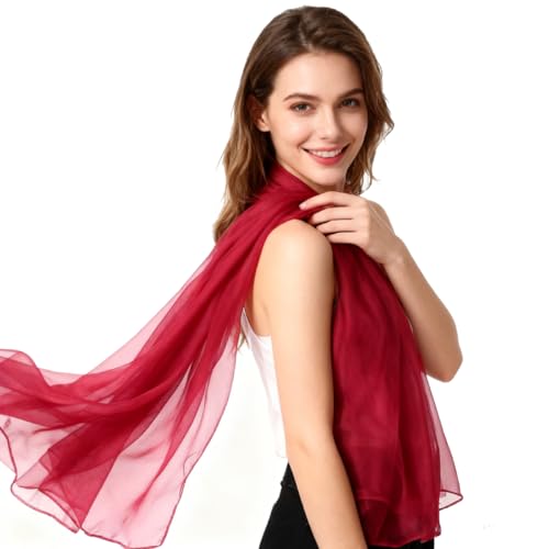 K-Elewon Solid Color Silk Feeling Scarf Fashion Scarves Wrap Long Lightweight Shawls for Women, Wine Red, One size