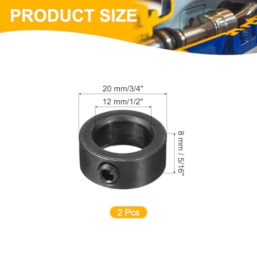 PATIKIL 12mm Bohrung Wellenkragen 20mm OD 8mm Dicke, 2 Stück Klemmring Madenschrauben Set Kohlenstoffstahl Verzinkt mit Gewindestift für Automobilrobotik Maschinenbauin, Schwarz